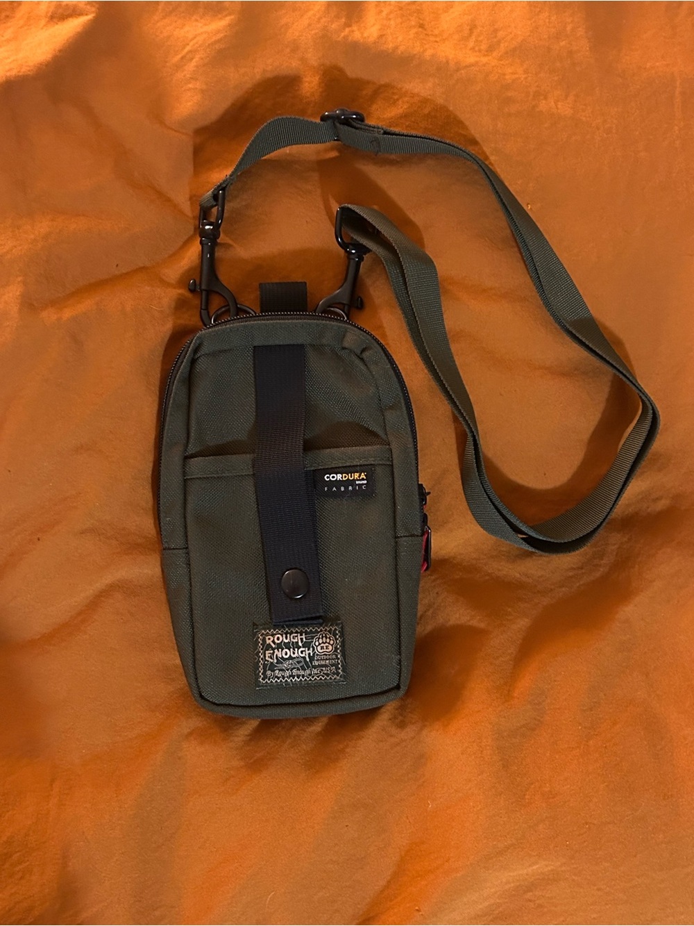 Rough Enough Olive Green Cordura Crossbody Bag
